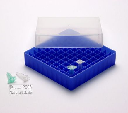 plastic-box EPPi® Box, 37mm, neon-blue, plain lying lid, fixed 10x10 grid